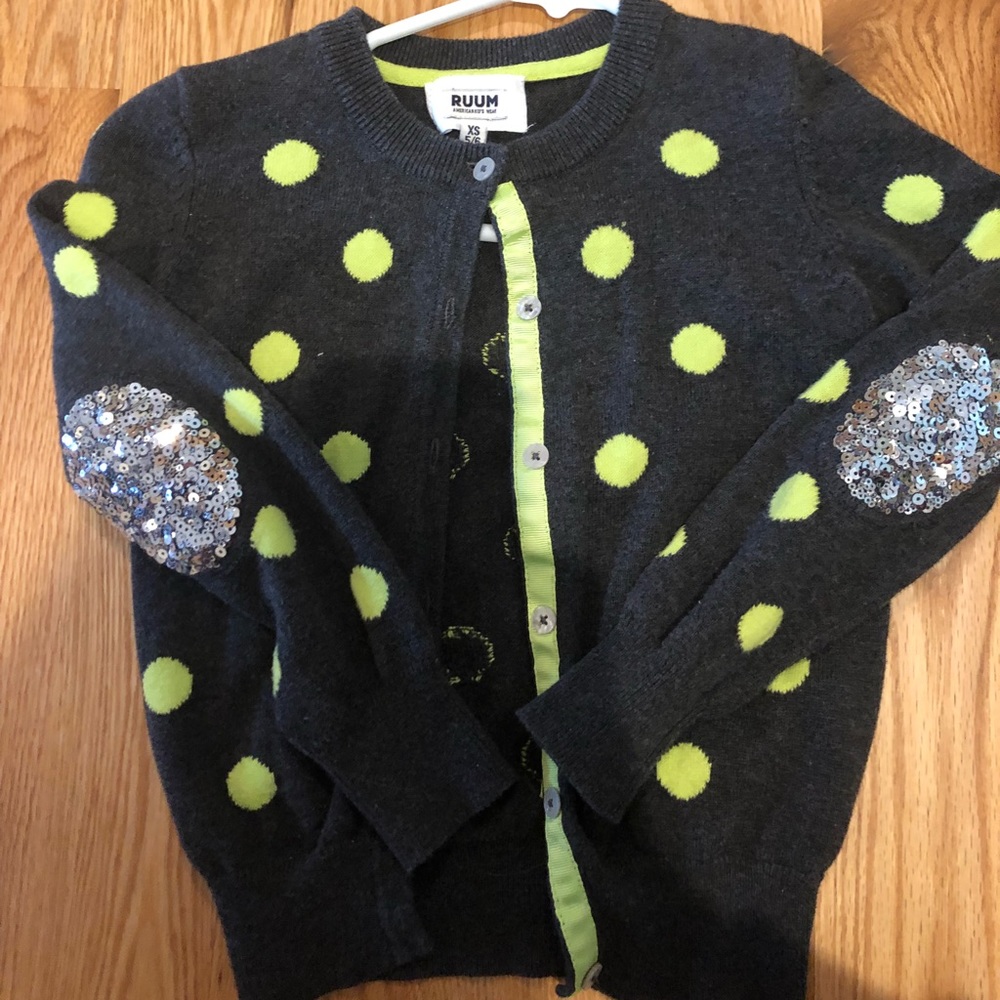Girls cardigan sweater with sequin elbow patches!